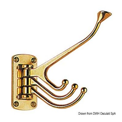 Polished brass coat hanger with 4 hooks